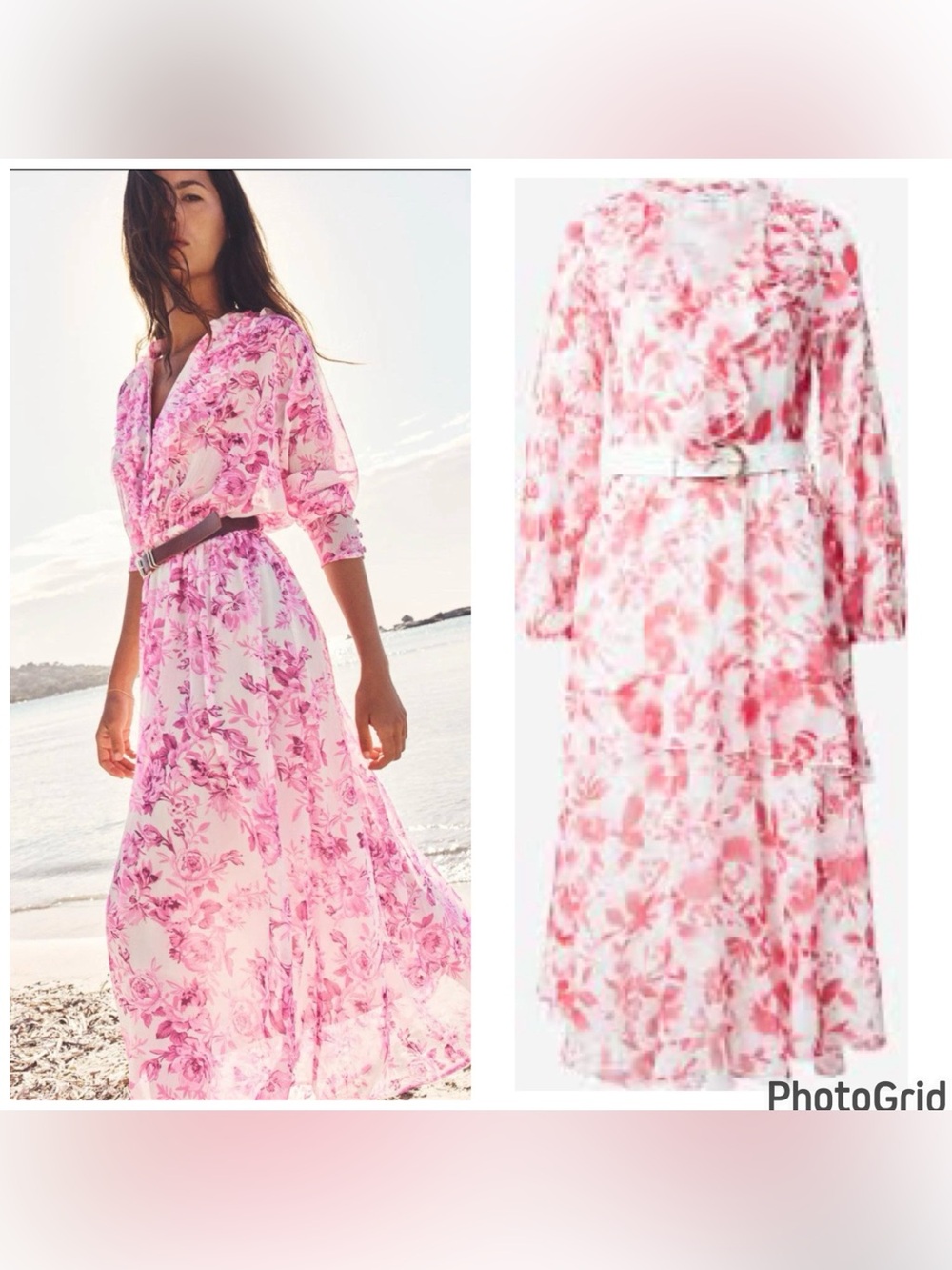 Zara Pink Floral Belted Maxi Dress M